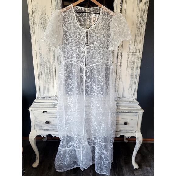 Anthropologie Sheer Short-Sleeve Organza Maxi Dress - New Medium - Picture 8 of 9